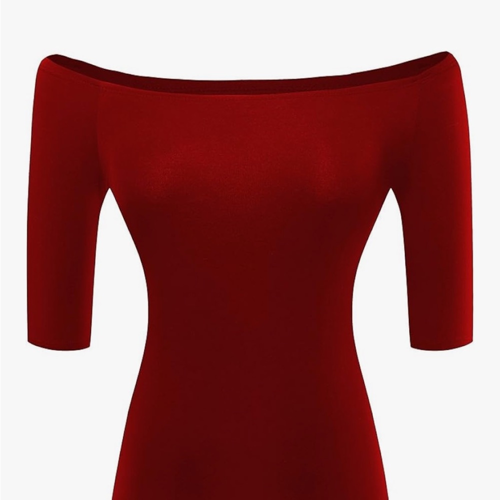 Elegant Off-Shoulder Burgundy Top with Elbow Length Sleeves